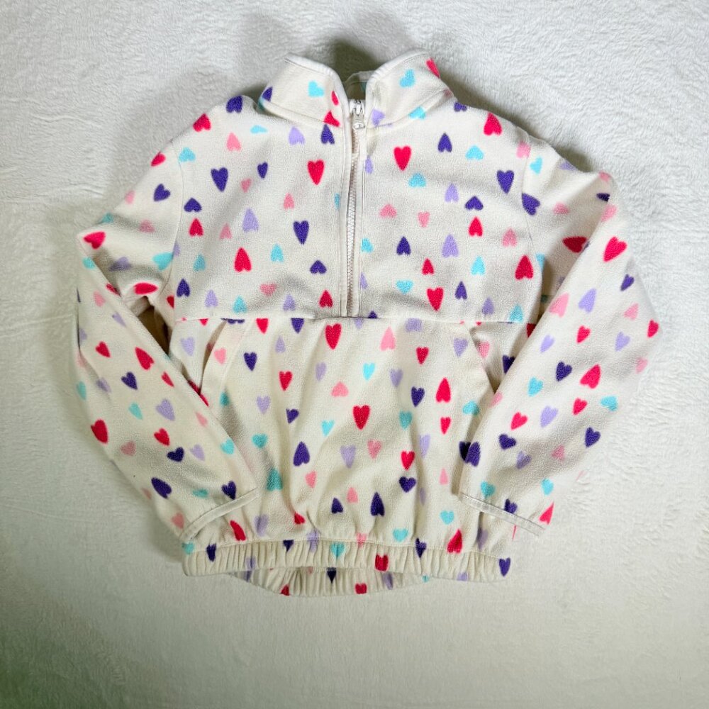 Athletic Works Girls M 7-8 Fleece Pullover White With color Heart Print Half zip